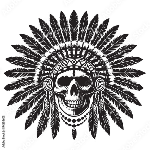 Native American vector illustration, Native American Headdress skull SVG

