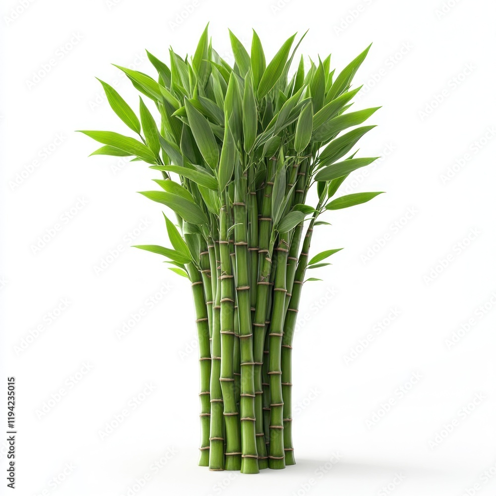 Obraz premium Lush Green Bamboo Plant, Isolated on White Background