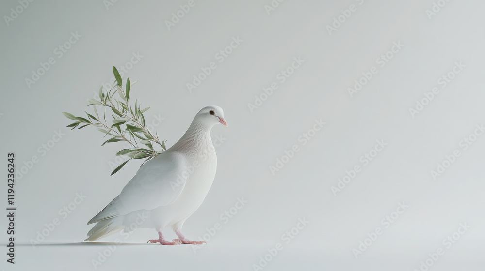 Serene white dove with olive branch symbolizing peace and harmony Serene white dove with olive branch symbolizing peace and harmony