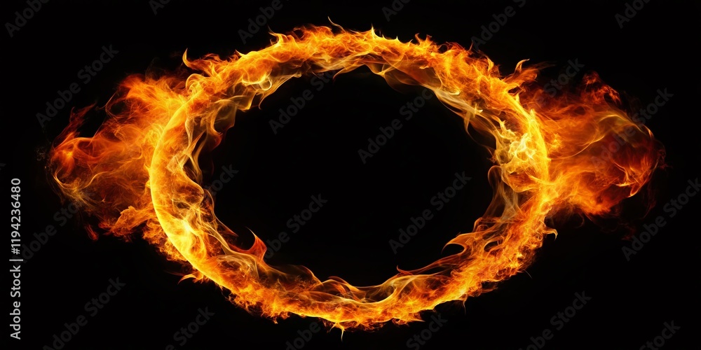 Fototapeta premium Minimalist Ring of Fire, Isolated Black Background Stock Photo