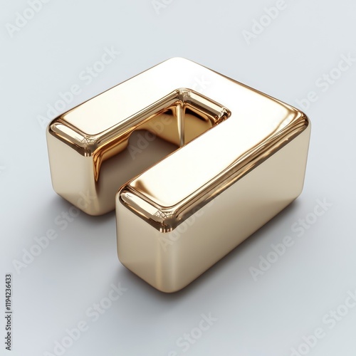 Golden U-Shaped Abstract Sculpture: A 3D Render of a Polished Gold Object photo