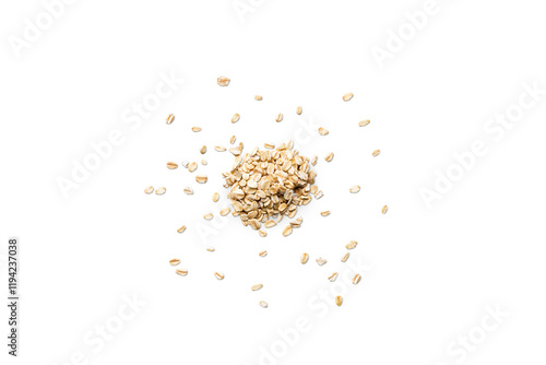 Organic oat flakes isolated on a transparent background with shadow from above, top view, png
 photo