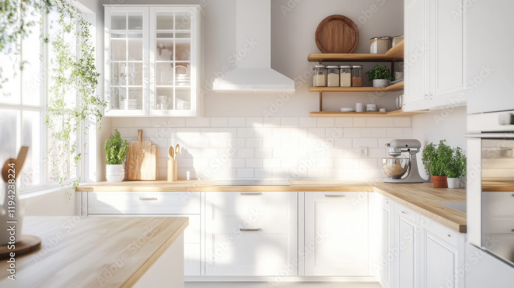 Modern scandinavian kitchen design with white cabinets and wooden accents for home renovation inspiration Modern scandinavian kitchen design with white cabinets and wooden accents for home renovation inspiration