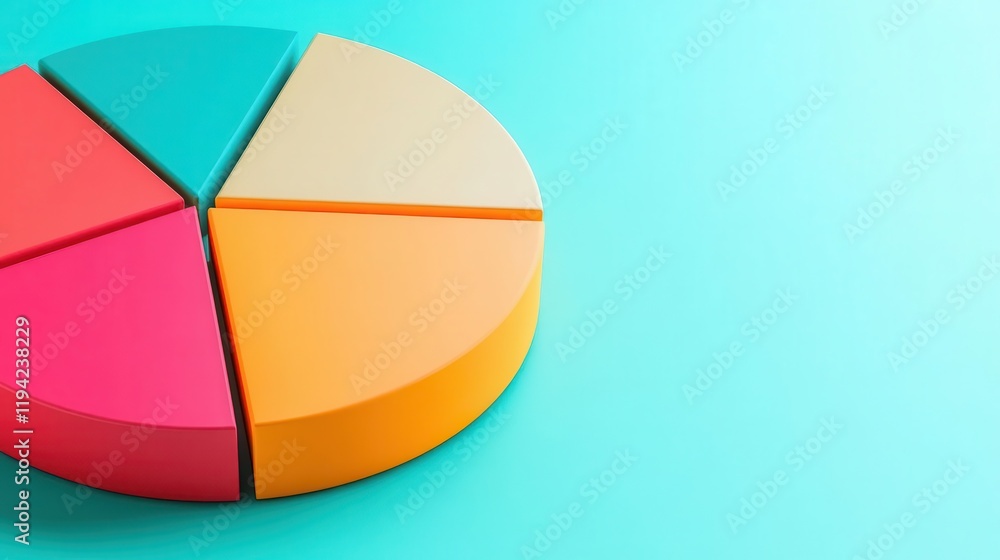 Obraz premium A colorful pie chart on a light blue background, displaying segmented sections in vibrant colors.