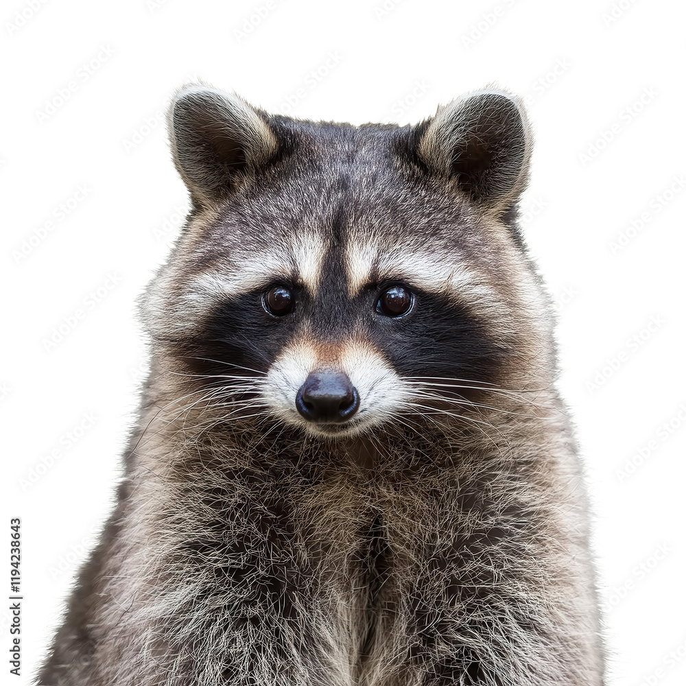 Raccoon portrait, white isolate background. Raccoon portrait, white isolate background.