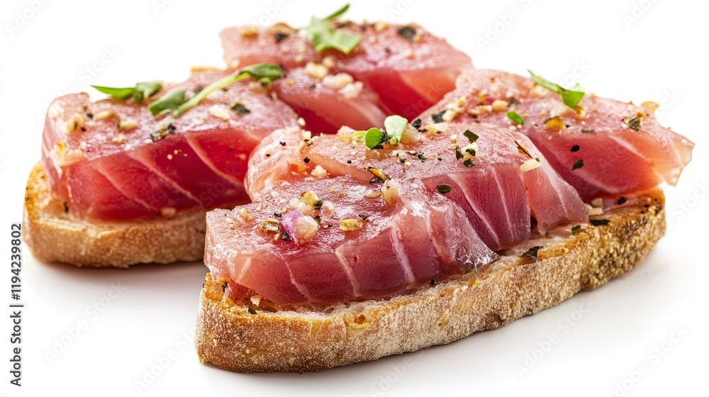 Red tuna and Spanish mackerel bruschetta. Red tuna and Spanish mackerel bruschetta.