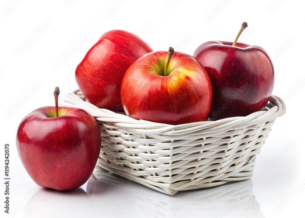 Minimalist Red Apples in White Basket - Isolated Stock Photo Minimalist Red Apples in White Basket - Isolated Stock Photo