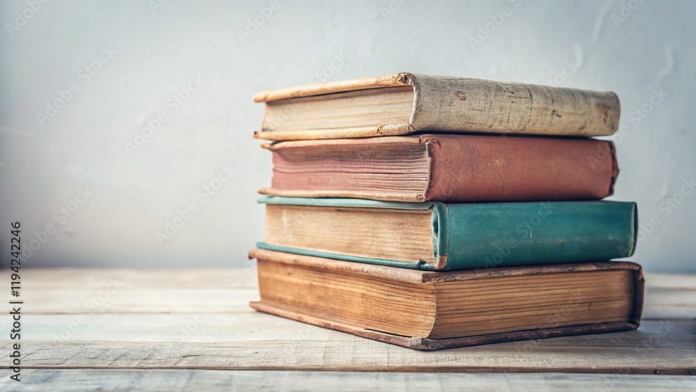 Minimalist Still Life: Aged Books, Neutral Background Minimalist Still Life: Aged Books, Neutral Background