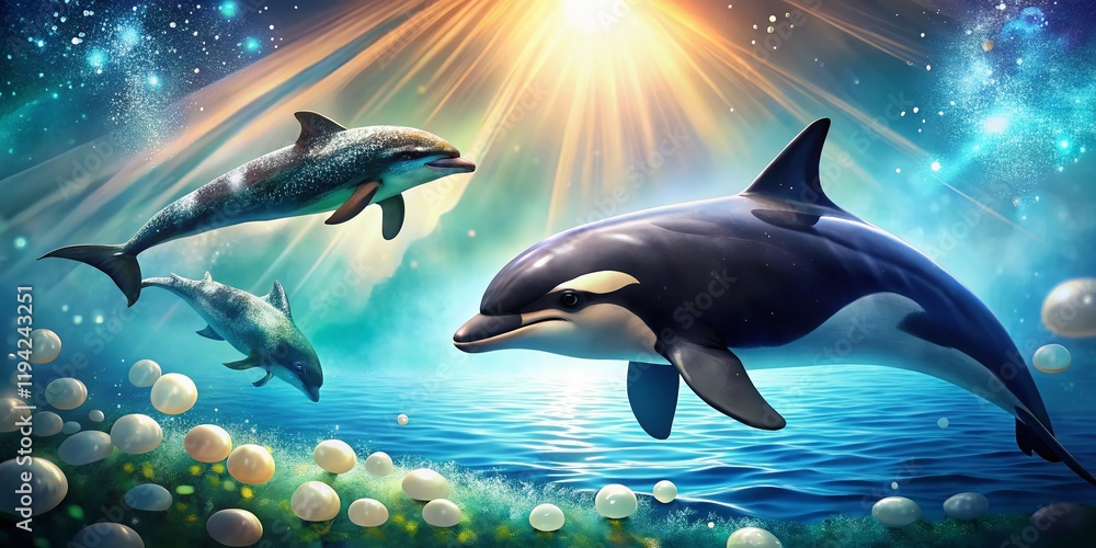 Obraz premium Orca and Dolphin Ocean Wildlife Bokeh Photography