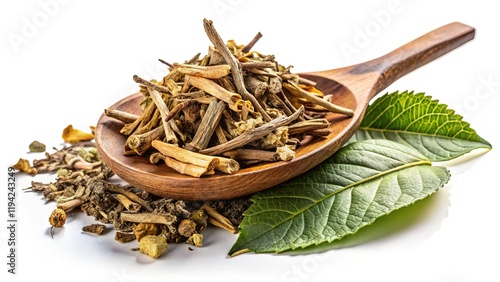 Muira Puama Herbal Tea: Dried Plant, Natural Potency Wood, Medicinal Benefits, White Background