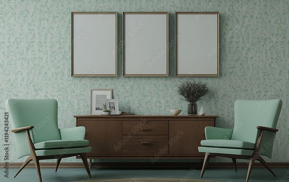 Fototapeta premium Mid-century modern living room interior design mockup