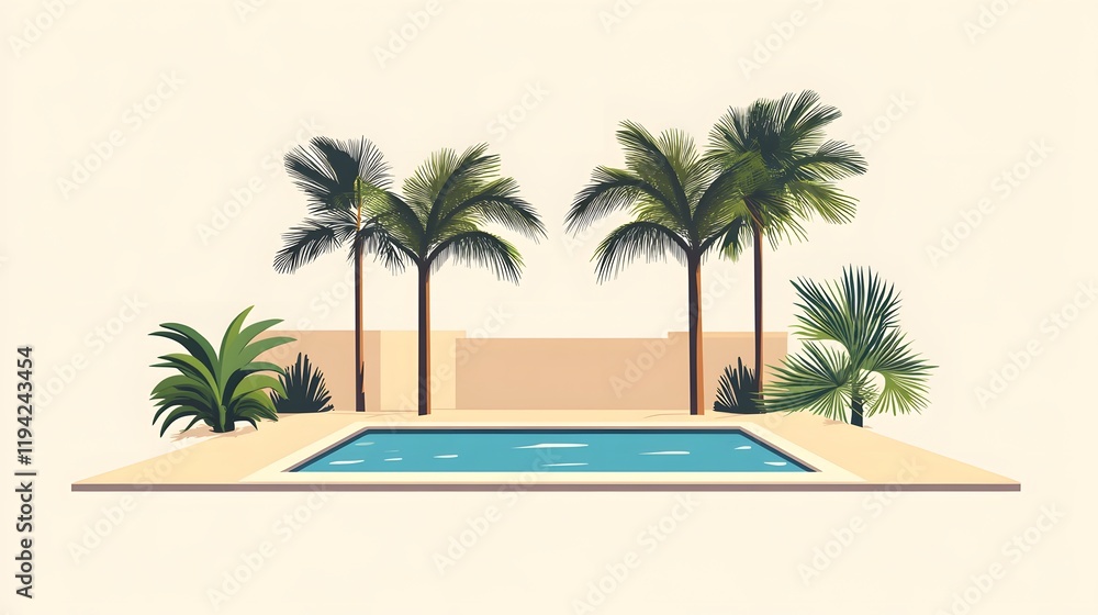 Fototapeta premium Resort swimming pool surrounded by palm trees and tropical paradise