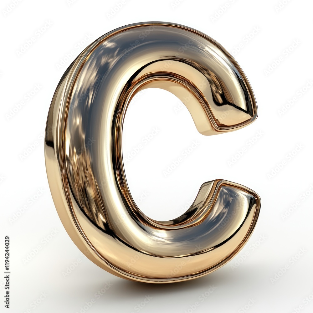Golden Letter C: 3D Render of a Shiny, Polished Gold Letter C Golden Letter C: 3D Render of a Shiny, Polished Gold Letter C