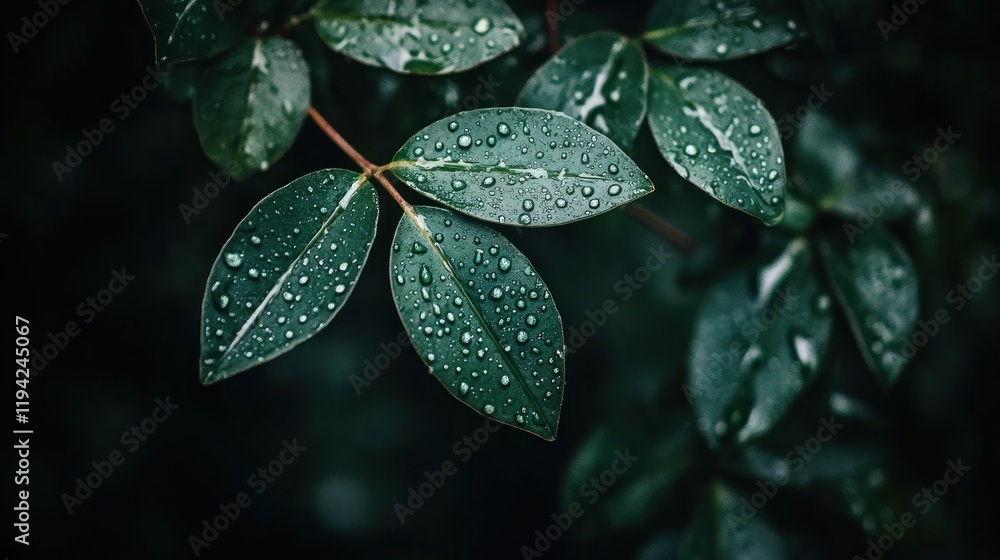 Emerald Dewdrops: A Close-Up of Lush, Rain-Kissed Leaves Emerald Dewdrops: A Close-Up of Lush, Rain-Kissed Leaves