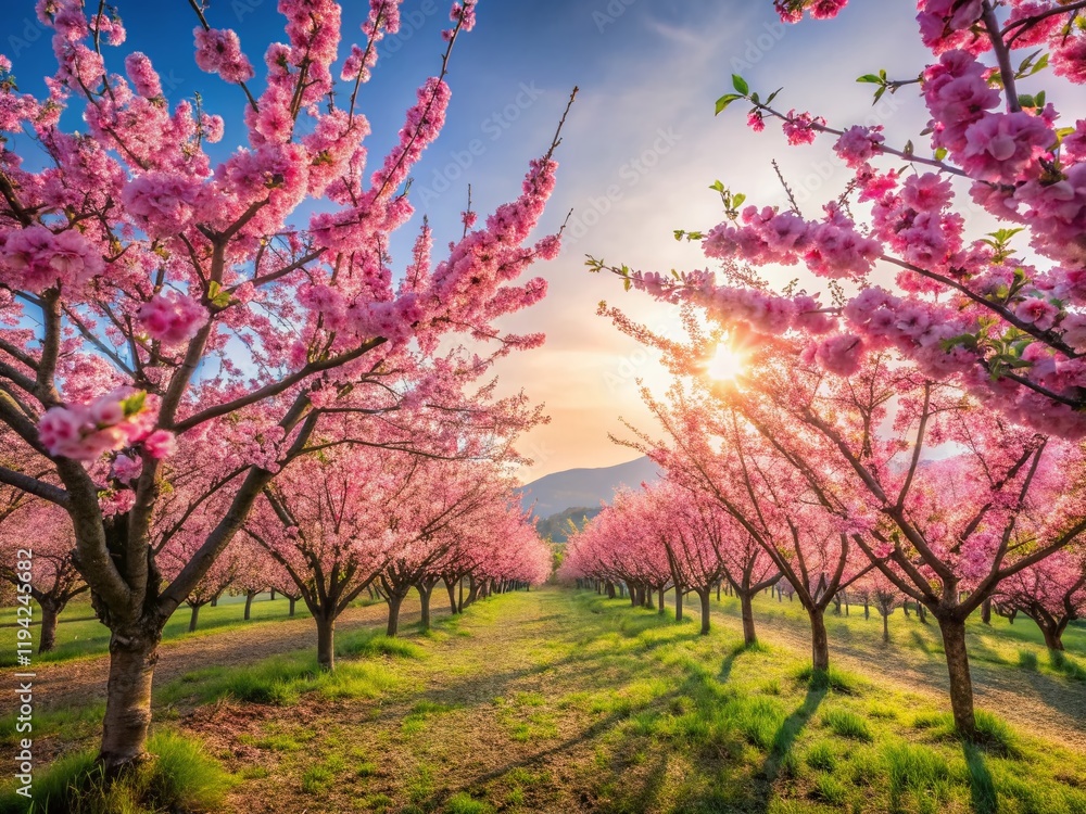 Panoramic View of Lush Cherry Blossom Trees in Thailand