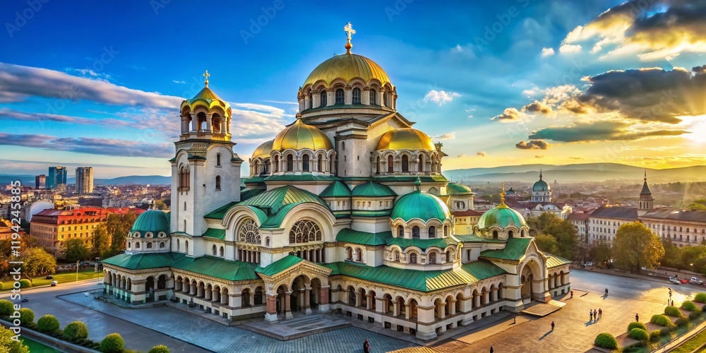 Obraz premium Panoramic View of Sofia's Nevsky Cathedral, Bulgaria