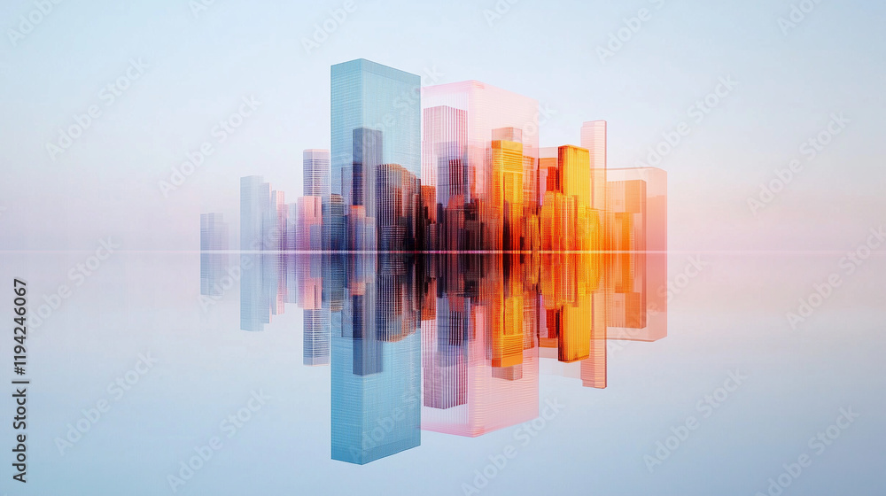 Fototapeta premium Abstract city skyline reflection in tranquil waters