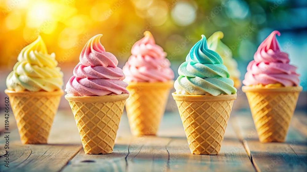 Pastel Soft Serve Ice Cream in Waffle Cones: Summer Dessert Inspiration Pastel Soft Serve Ice Cream in Waffle Cones: Summer Dessert Inspiration
