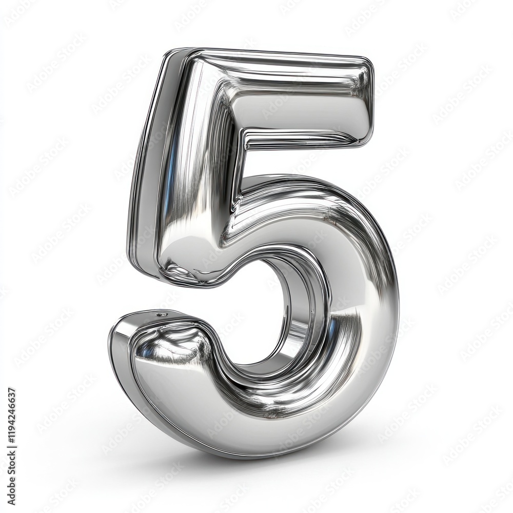 Chrome Number Five: A Shiny, 3D Rendered Digit Chrome Number Five: A Shiny, 3D Rendered Digit