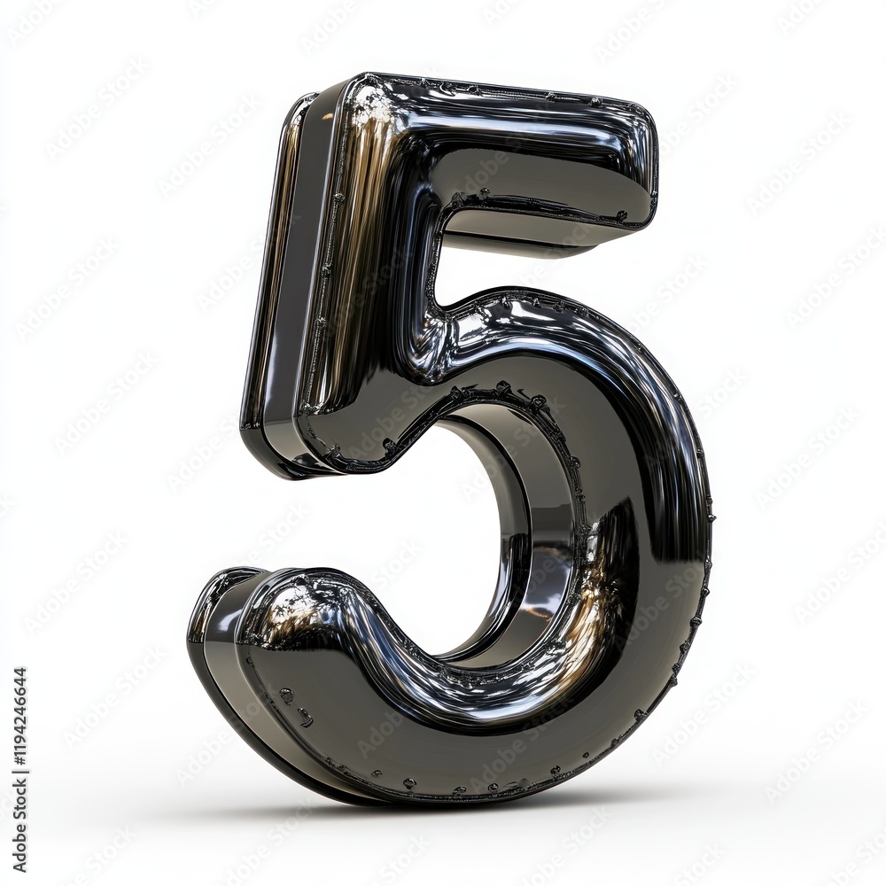 Glossy Black Number Five Balloon Render Glossy Black Number Five Balloon Render