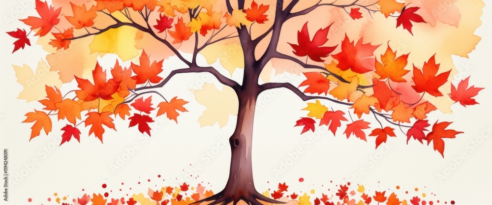 Vibrant autumn tree with colorful leaves on a calm background Vibrant autumn tree with colorful leaves on a calm background