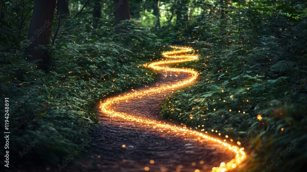 Obraz premium Enchanted Forest Path: A Glimmering Journey Through Nature's Embrace