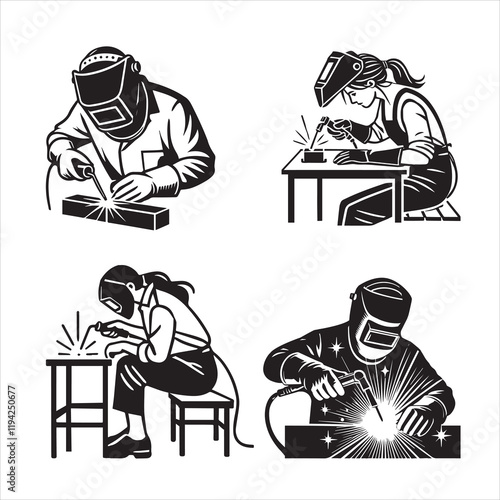 Welding Steel Metal vector illustration, Welder clipart design Bundle