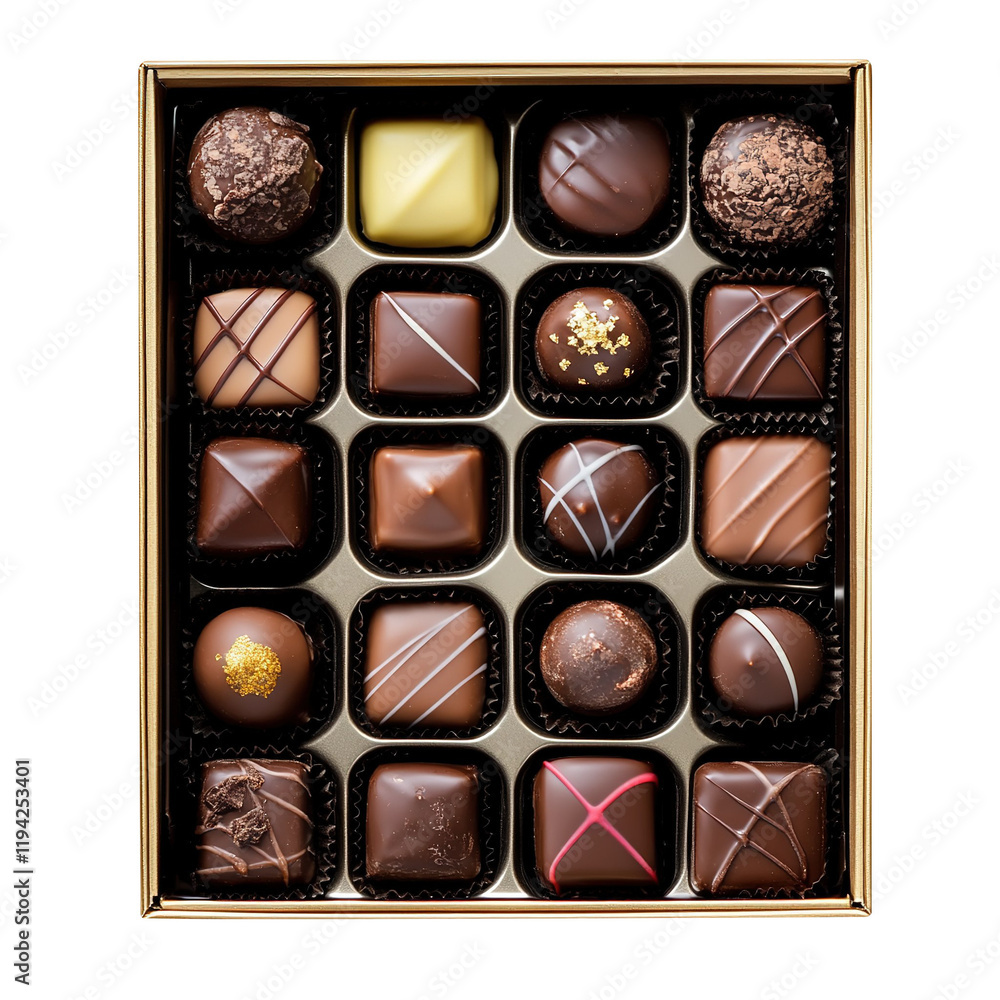Delicious assorted chocolates in a box for Valentine's Day. Isolated on white background. Delicious assorted chocolates in a box for Valentine's Day. Isolated on white background.