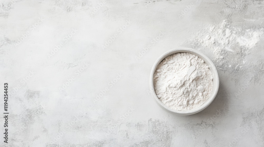 White flour in a round bowl on a light textured background, suitable for culinary, baking, or kitchen themed design projects and presentations showcasing ingredients. White flour in a round bowl on a light textured background, suitable for culinary, baking, or kitchen themed design projects and presentations showcasing ingredients.