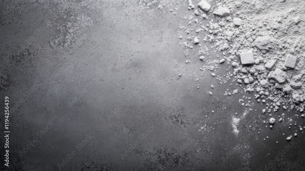 Obraz premium Abstract Grayscale Background with Powdery Substance and Solid Cubes on a Textured Surface for Creative and Artistic Projects in Photography and Design