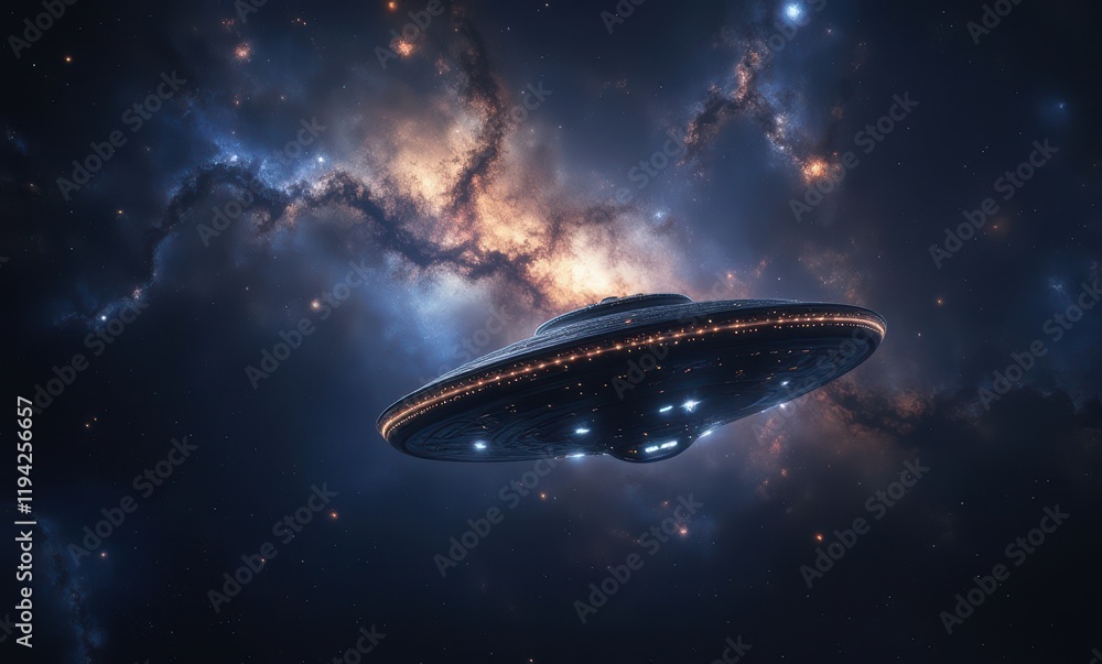 Futuristic spaceship soaring through the cosmos Futuristic spaceship soaring through the cosmos