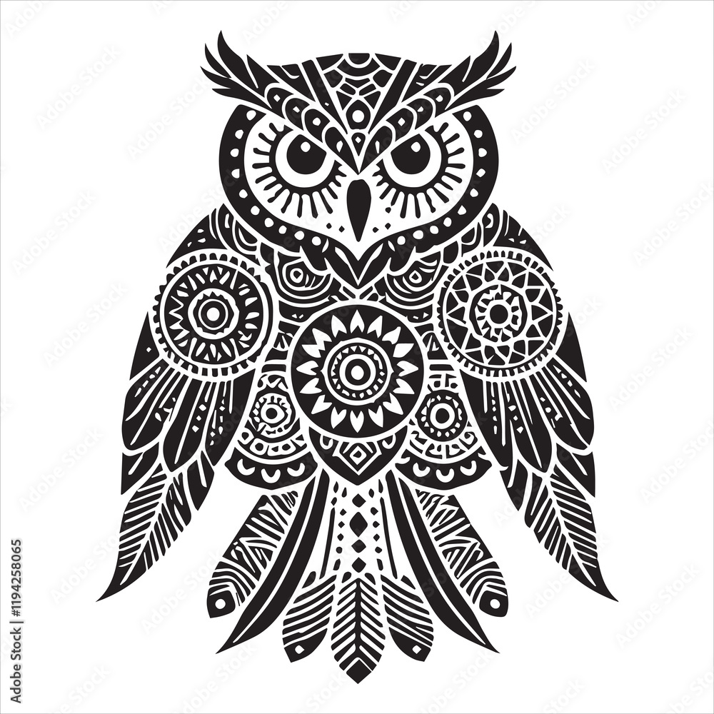 Fototapeta premium Owl Mandala pattern vector illustration, Owl Zentangle Design, Owl Bird Clipart 