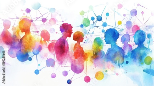 Vibrant watercolor silhouette networking concept for collaborative communication design