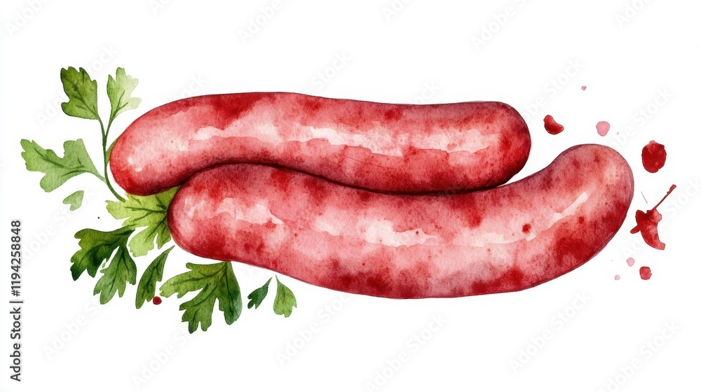 National Kraut and Frankfurter Week Watercolor sausages with fresh parsley design for culinary art and print National Kraut and Frankfurter Week Watercolor sausages with fresh parsley design for culinary art and print