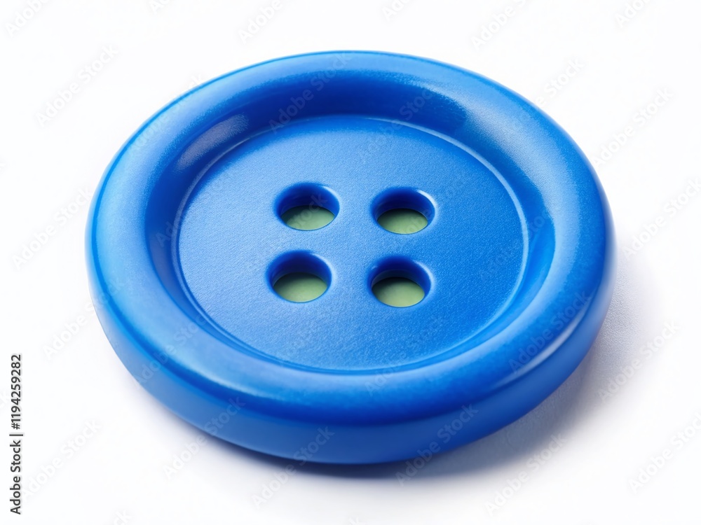 Single Blue Push Button with Four Holes, High-Resolution Stock Photo Single Blue Push Button with Four Holes, High-Resolution Stock Photo