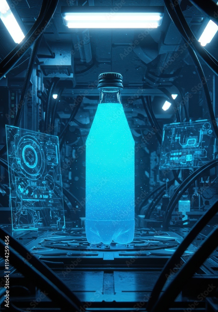Fototapeta premium Futuristic blue beverage in high-tech laboratory setting