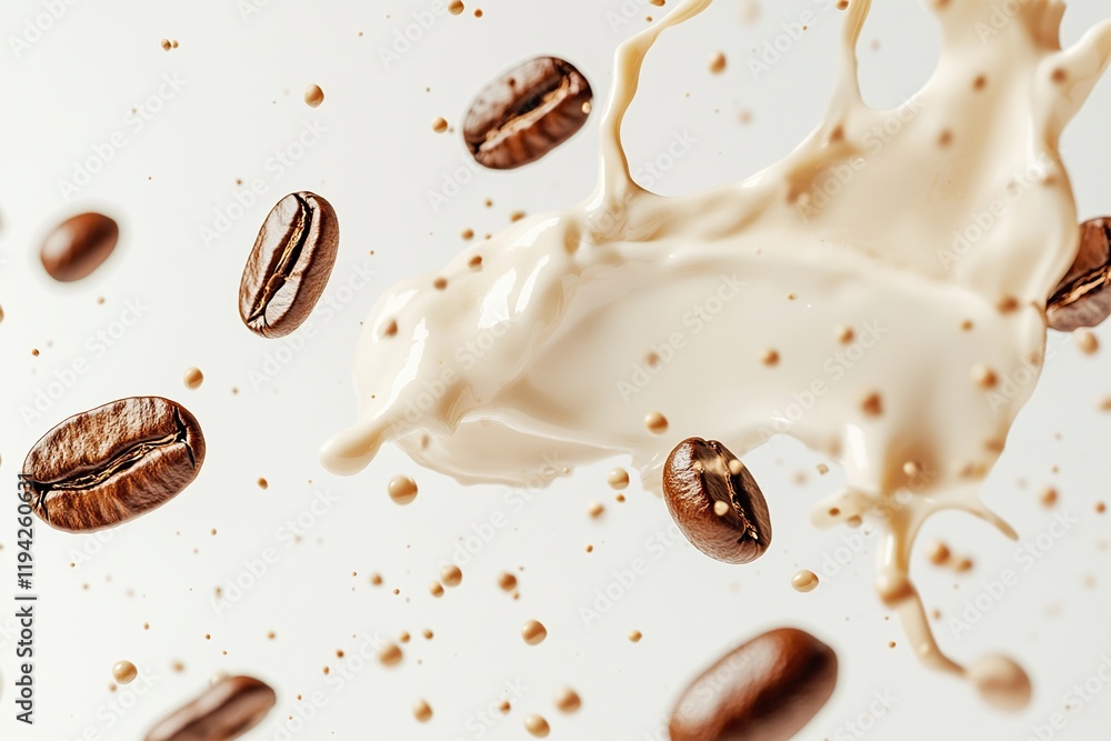 Creamy Milk Splashes with Roasted Coffee Beans: An Aromatic Beverage Experience Creamy Milk Splashes with Roasted Coffee Beans: An Aromatic Beverage Experience