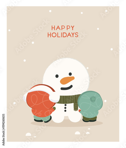 winter illusraion kids and snowman.winter people activiies in Chrismas day.