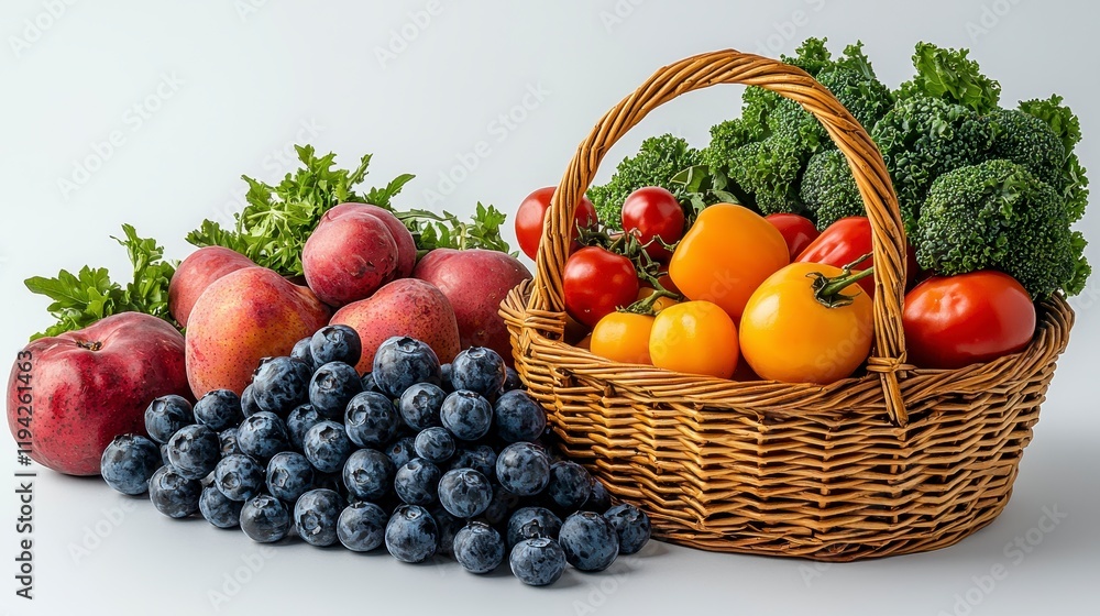Fresh fruit and vegetables in a wicker basket. (1) Fresh fruit and vegetables in a wicker basket. (1)