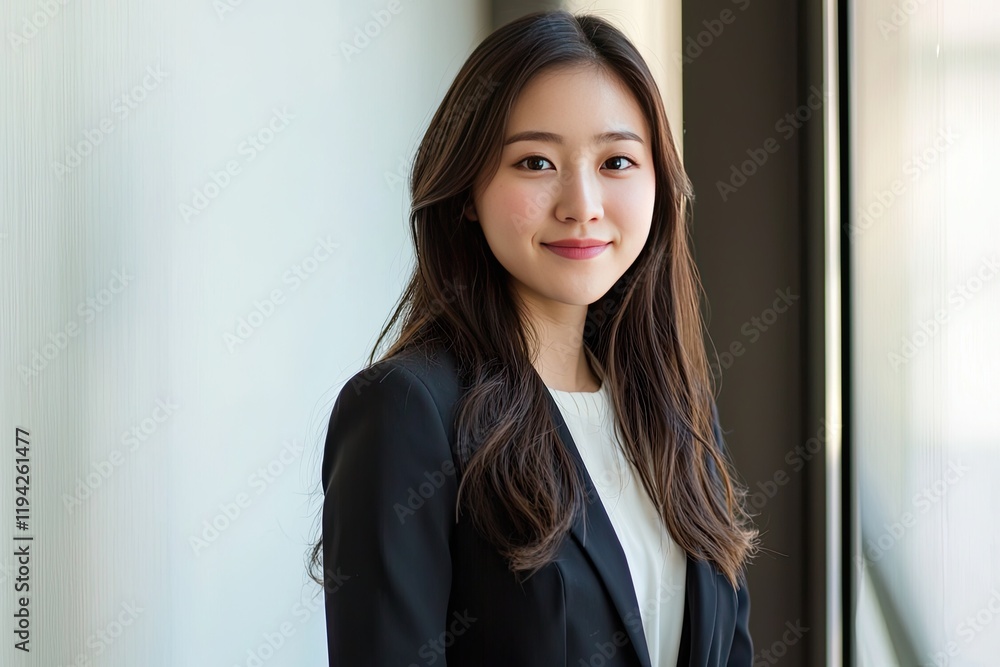 Portrait of thai adult working women black suit relax and smile Portrait of thai adult working women black suit relax and smile