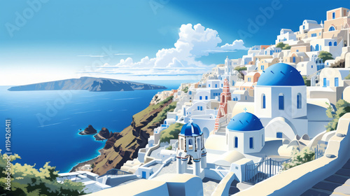 advertising travel in greece on background photo