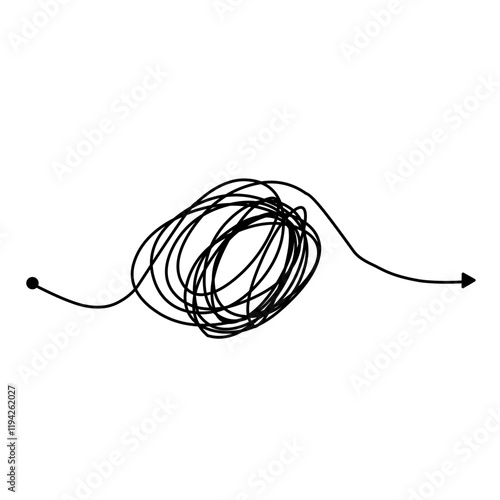 Confusion clarity or path doodle vector idea concept. simplifying the complex. messy line like hard and easy way