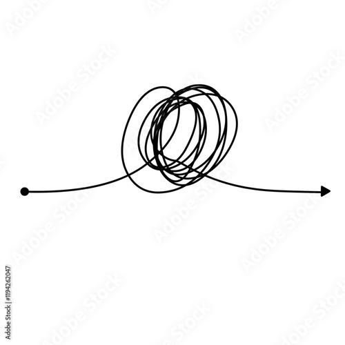 Confusion clarity or path doodle vector idea concept. simplifying the complex. messy line like hard and easy way