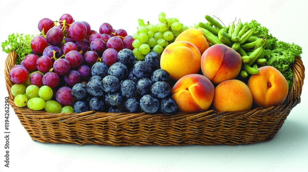 Fresh fruit and vegetables in a wicker basket. (2) Fresh fruit and vegetables in a wicker basket. (2)