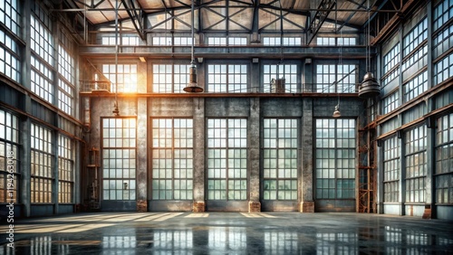 Wallpaper Mural Sunlit Industrial Interior A Vast, Empty Space with Aged Walls and Numerous Panoramic Windows Torontodigital.ca