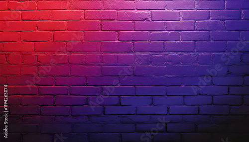 Vibrant red and purple gradient on a brick wall background. Perfect for design projects needing a bold, textured backdrop. photo