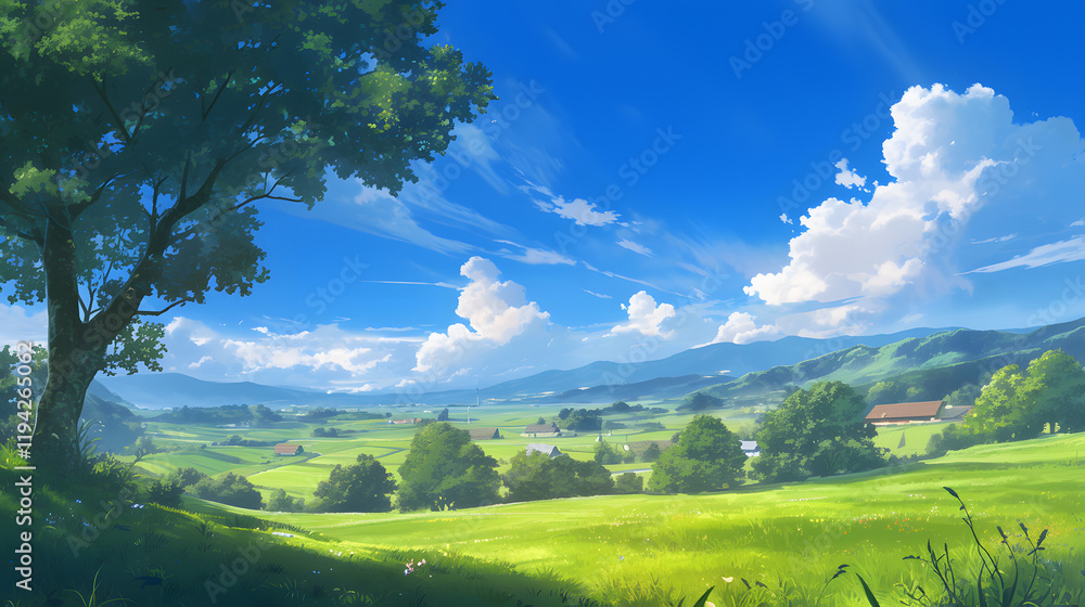 Fototapeta premium landscape with green grass and sky