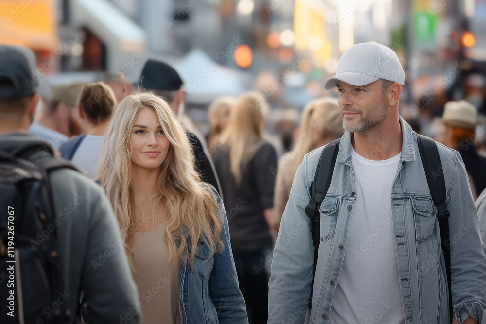 Obraz premium Couple on busy street