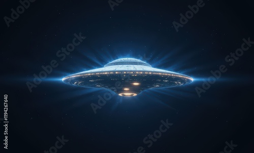 Futuristic UFO glowing in space photo