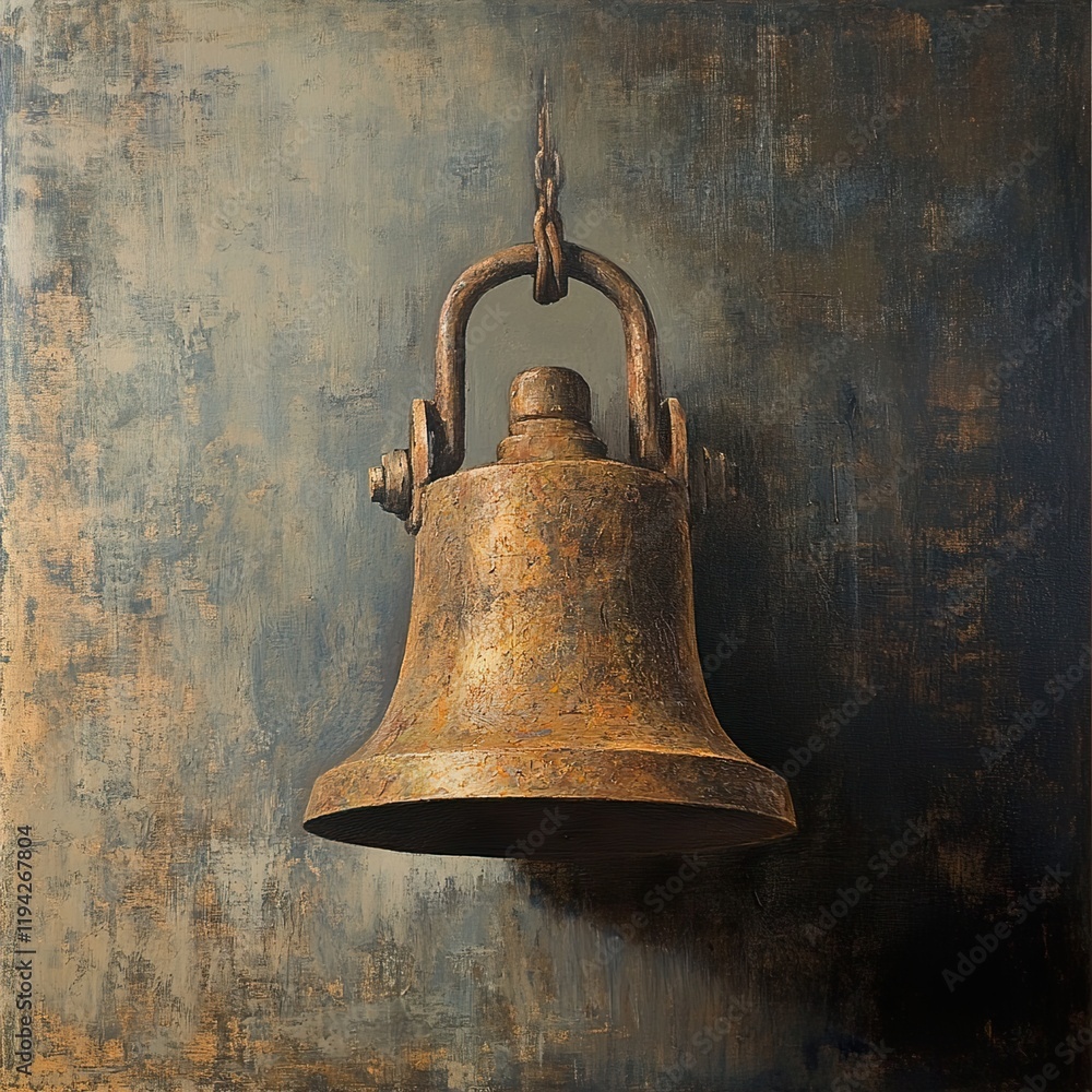 Obraz premium Rustic Old Bell: A Still Life Painting
